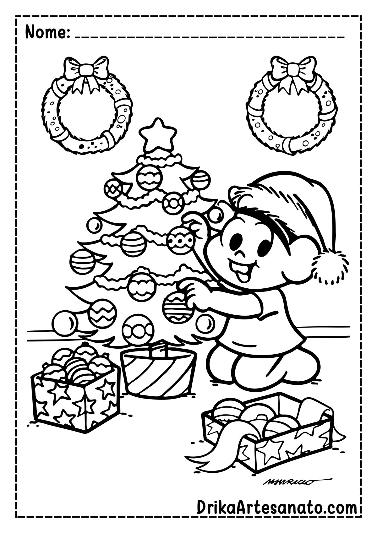 Desenho de Árvore de Natal da Turma da Mônica para Colorir