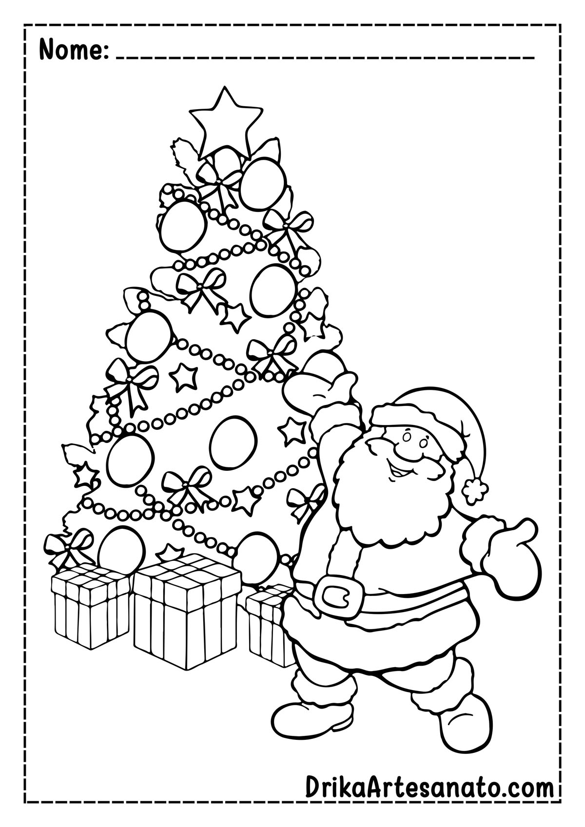 Desenho de Árvore de Natal com Papai Noel para Colorir