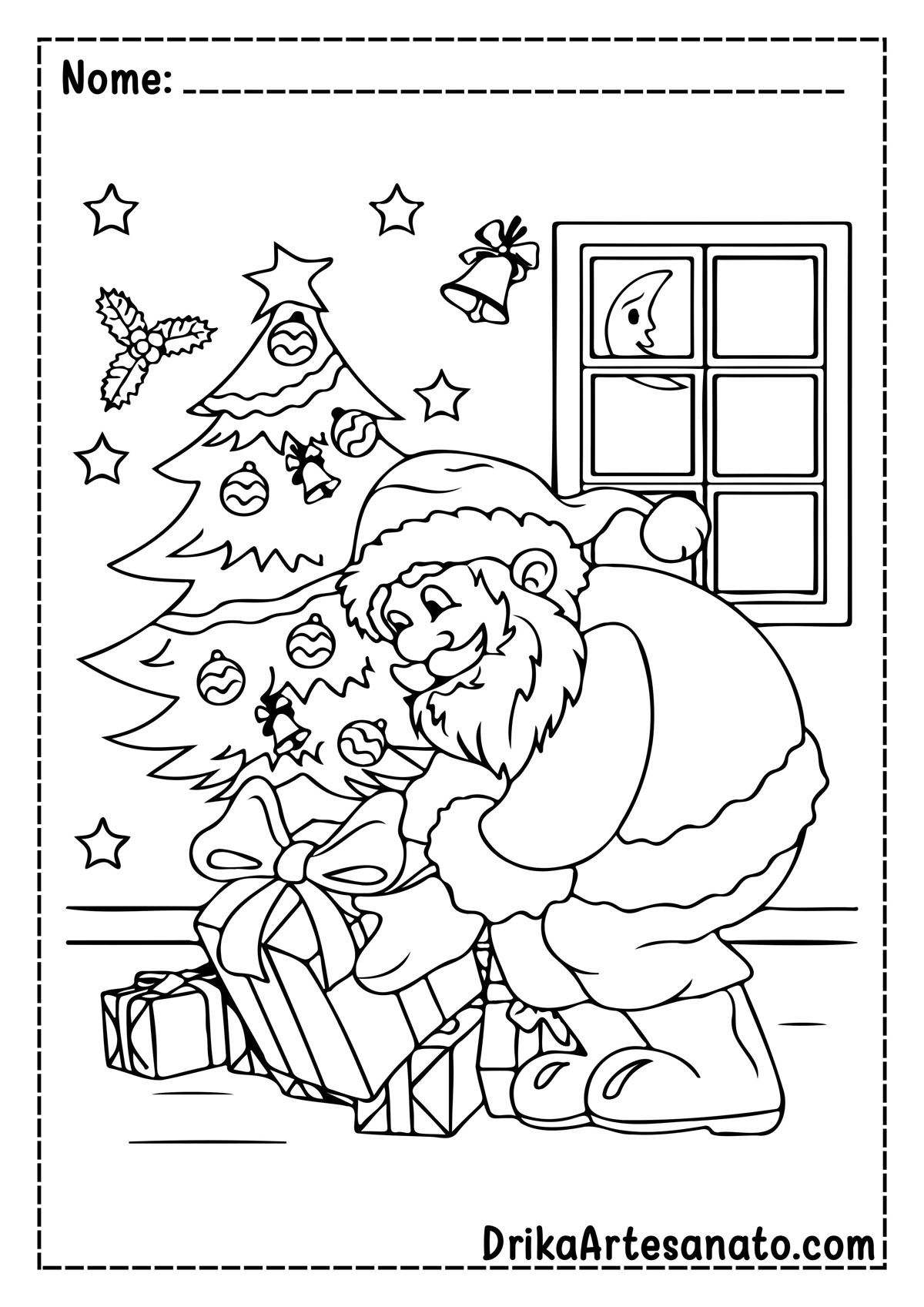 Desenho de Árvore de Natal e Papai Noel para Colorir