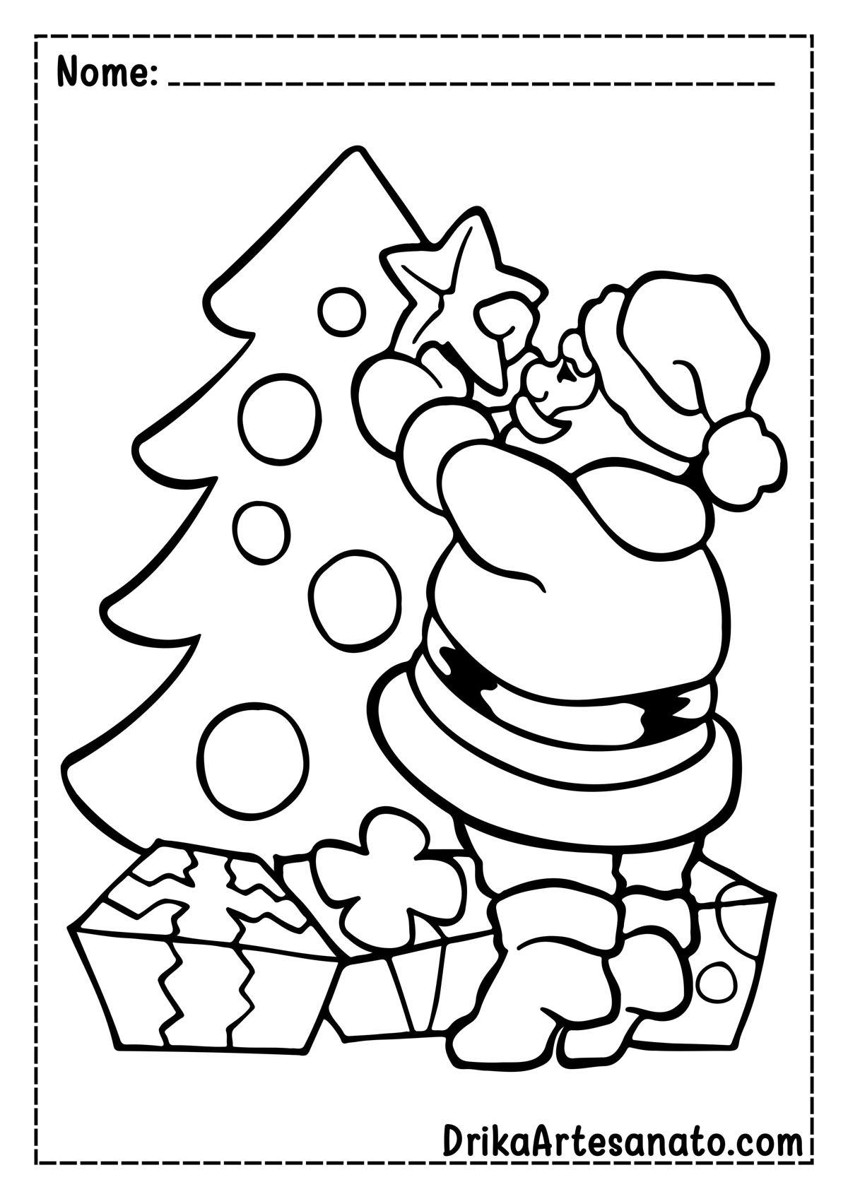 Desenho de Árvore de Natal com Papai Noel para Colorir