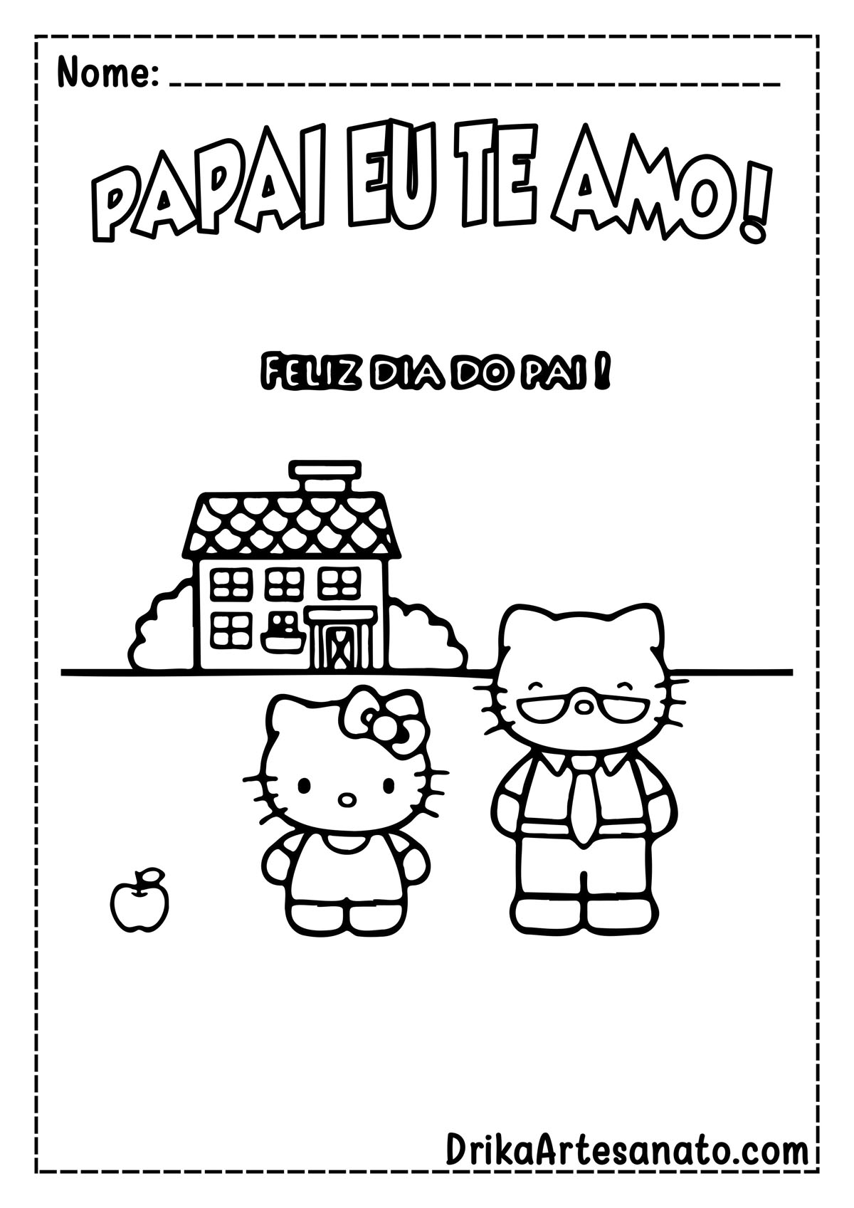 Desenho de Dia dos Pais para Colorir da Hello Kitty