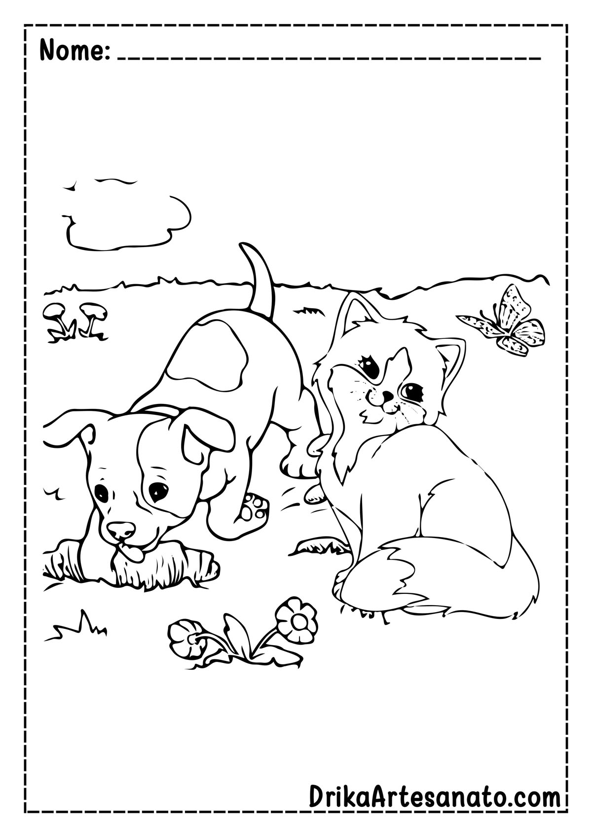 Desenho de Gato e Cachorro para Imprimir