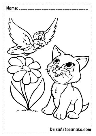 Desenho Para Colorir gato com filhote - Imagens Grátis Para