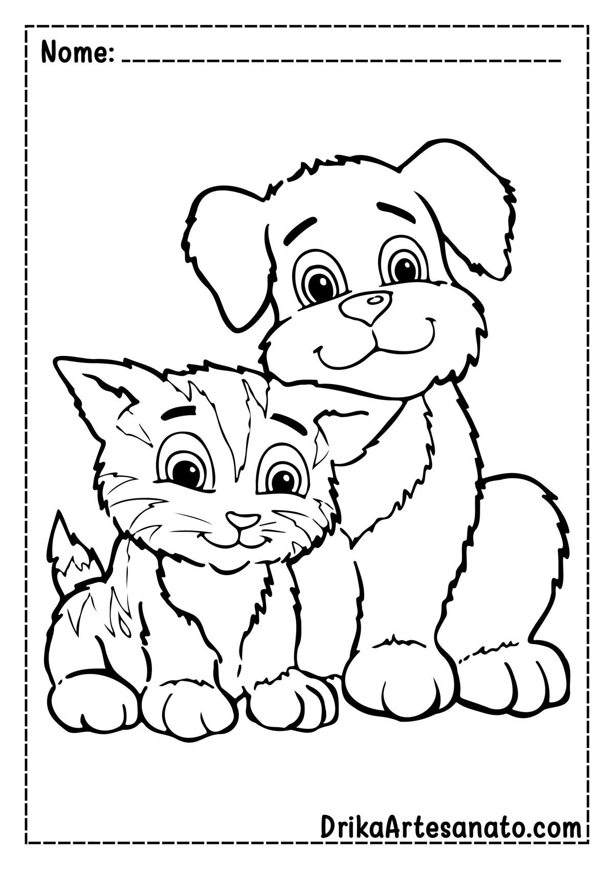 Desenho de Gato e Cachorro para Colorir
