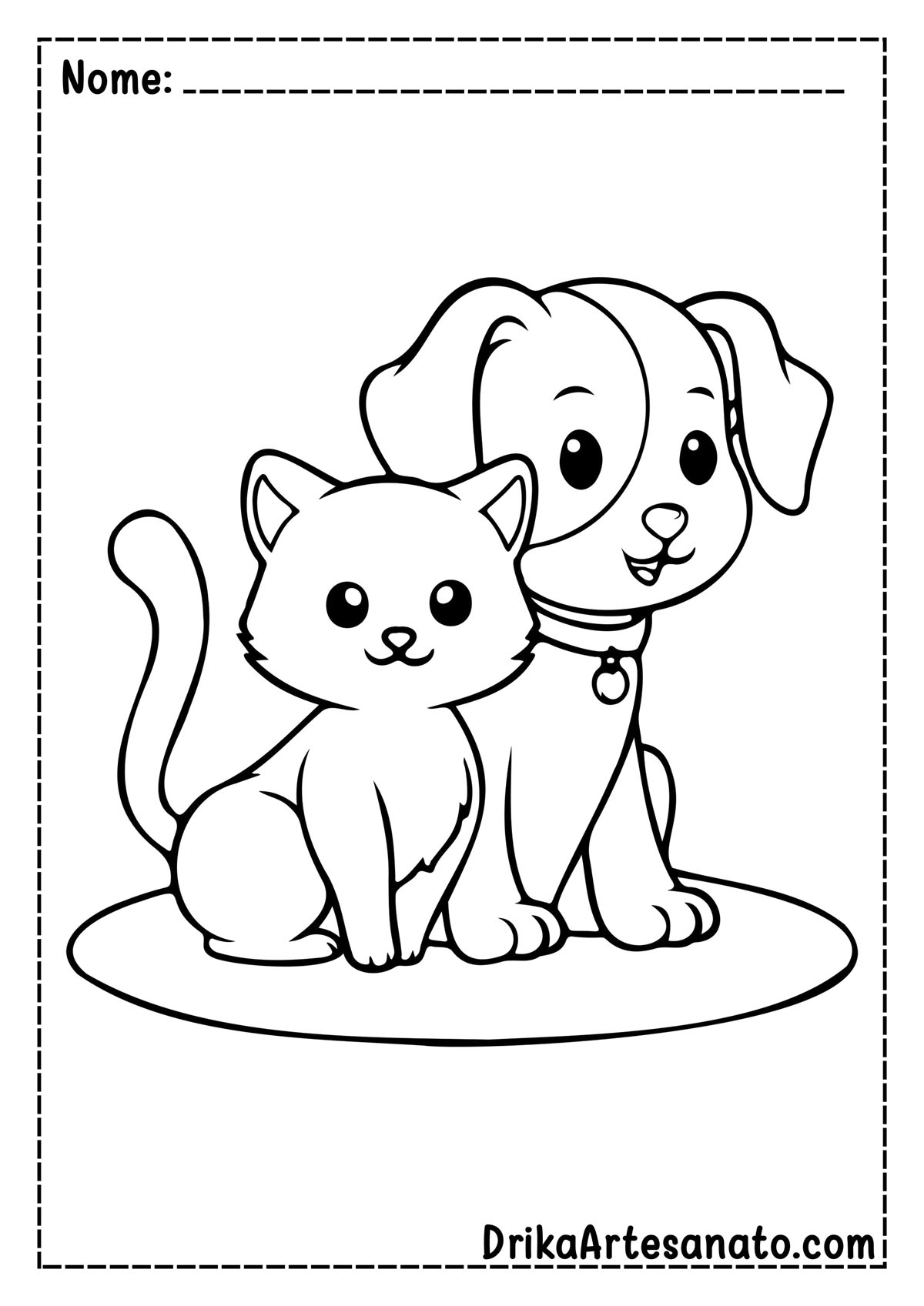 Desenho de Gato e Cachorro para Colorir