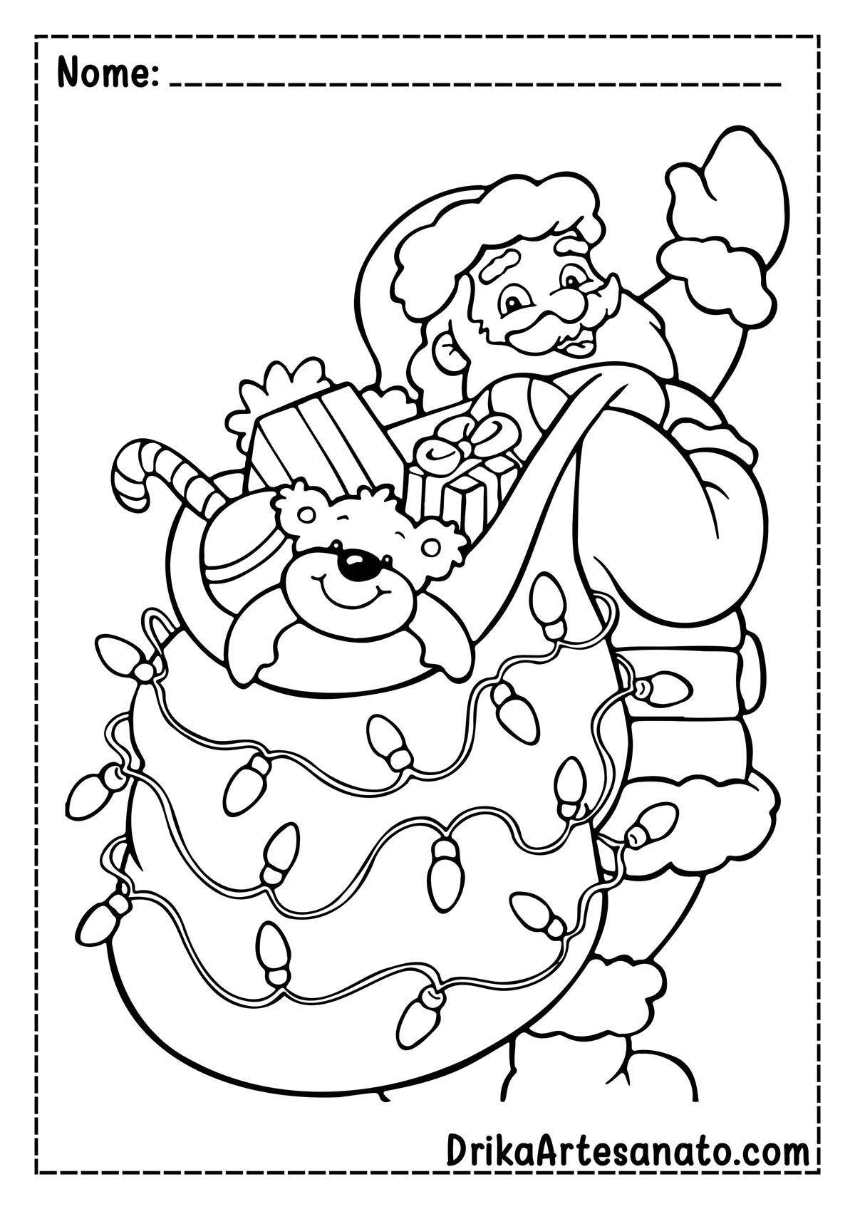 Desenho de Papai Noel com Saco para Imprimir