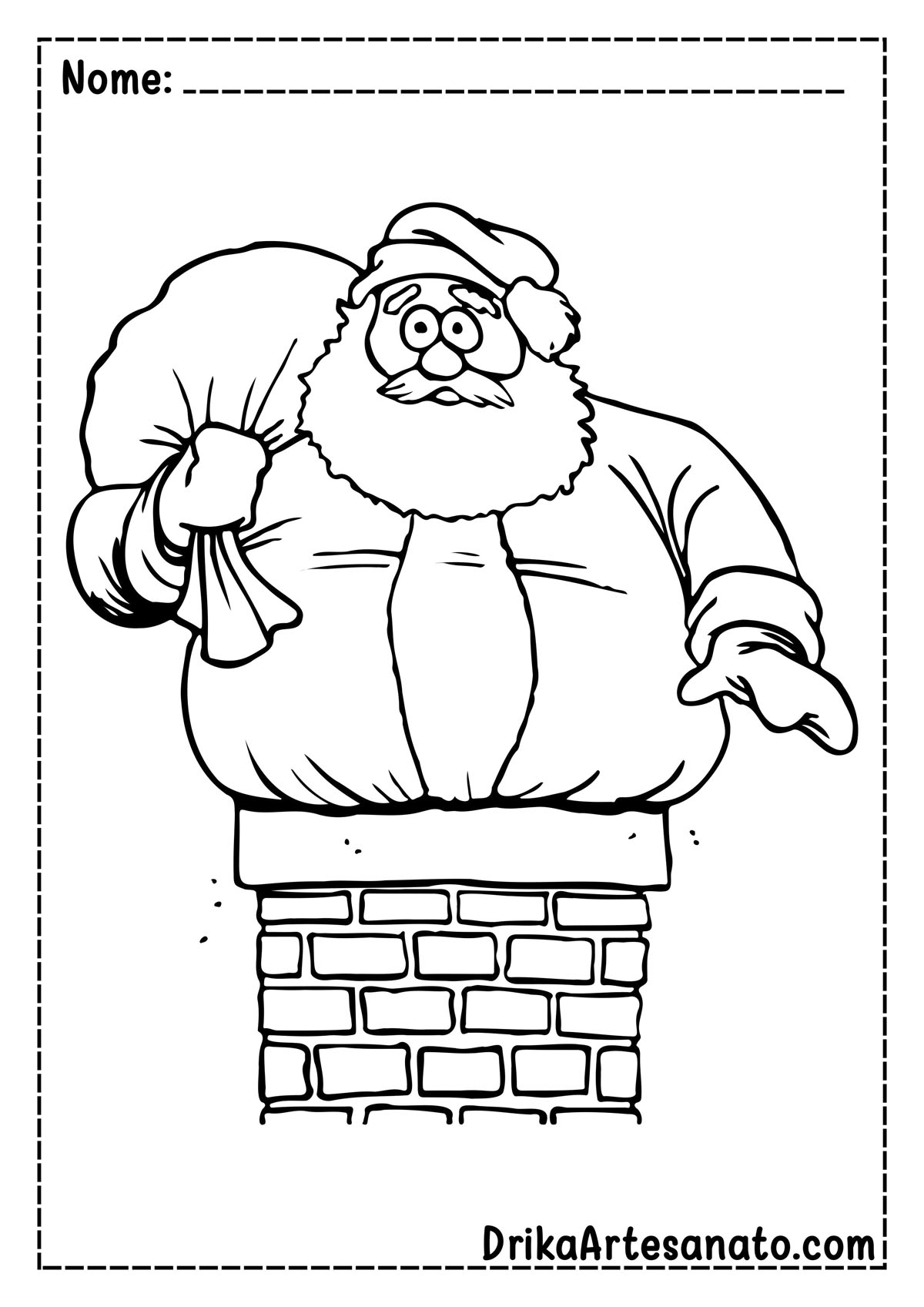 Desenho de Papai Noel na Chaminé para Colorir