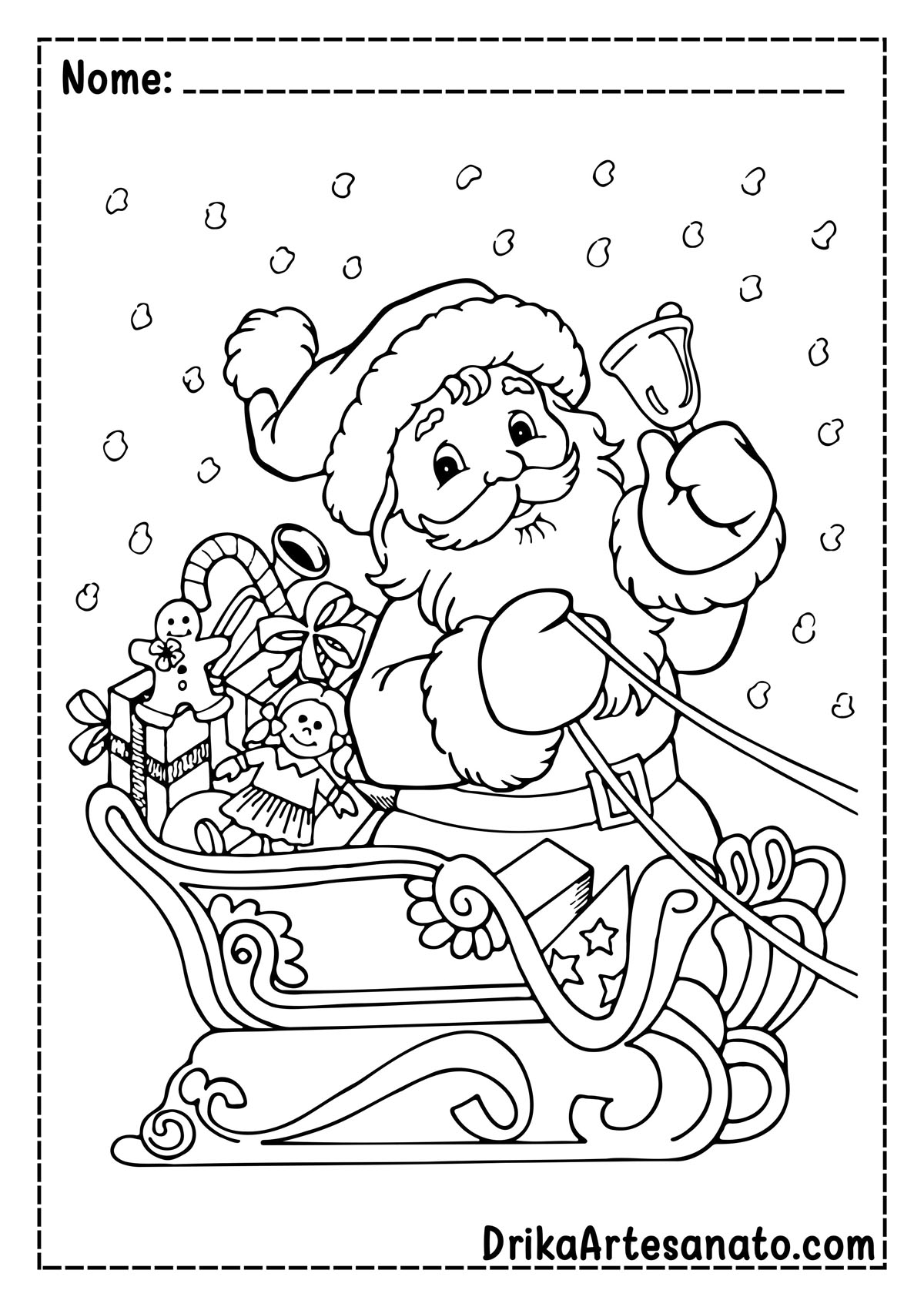 Desenho de Papai Noel com Trenó para Imprimir