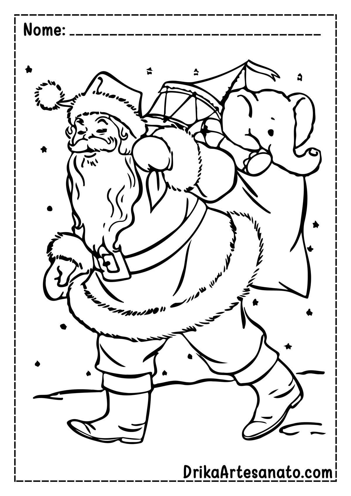Desenho de Papai Noel com Saco para Imprimir