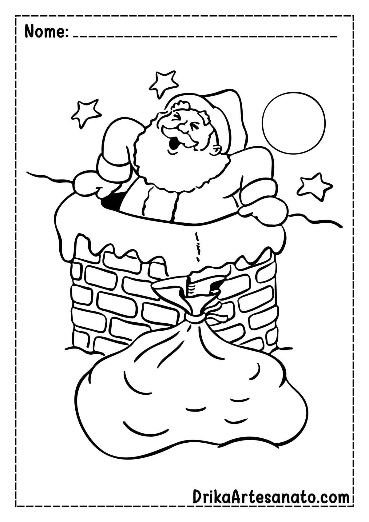 Desenho de Papai Noel na Chaminé para Imprimir