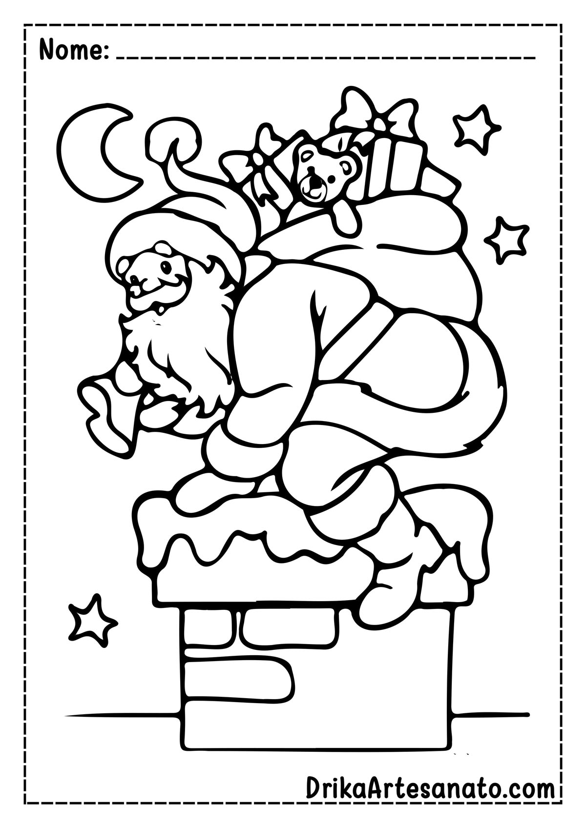 Desenho de Papai Noel na Chaminé para Imprimir e Colorir
