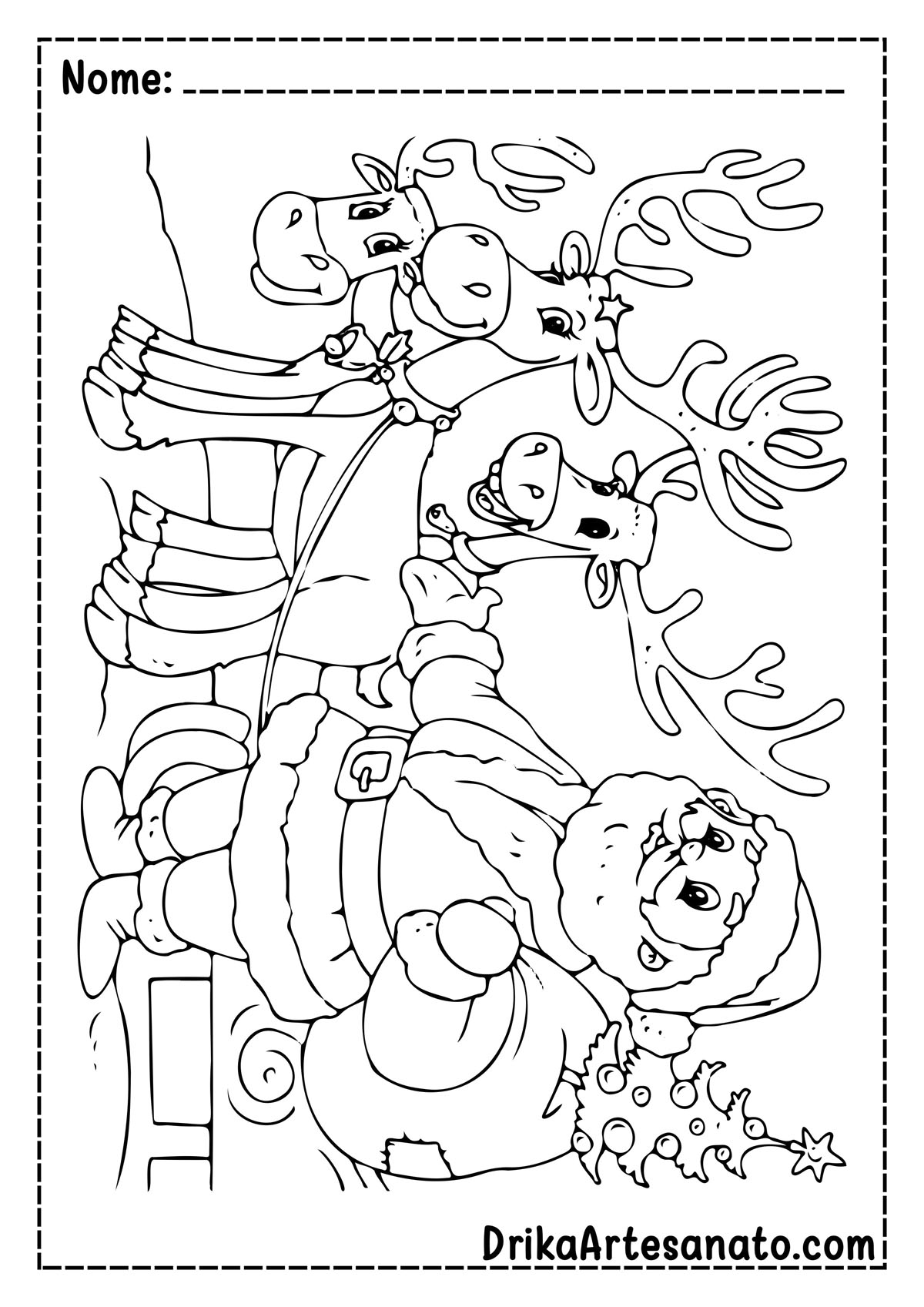 Desenho de Papai Noel com Renas para Colorir