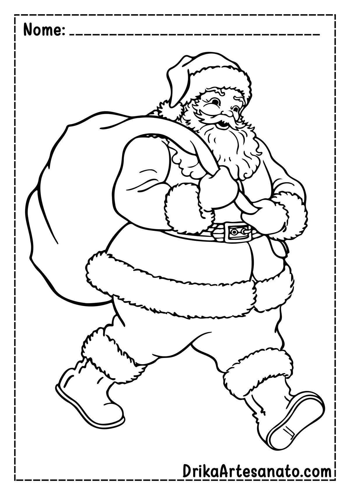 Desenho de Papai Noel com Saco para Imprimir e Colorir
