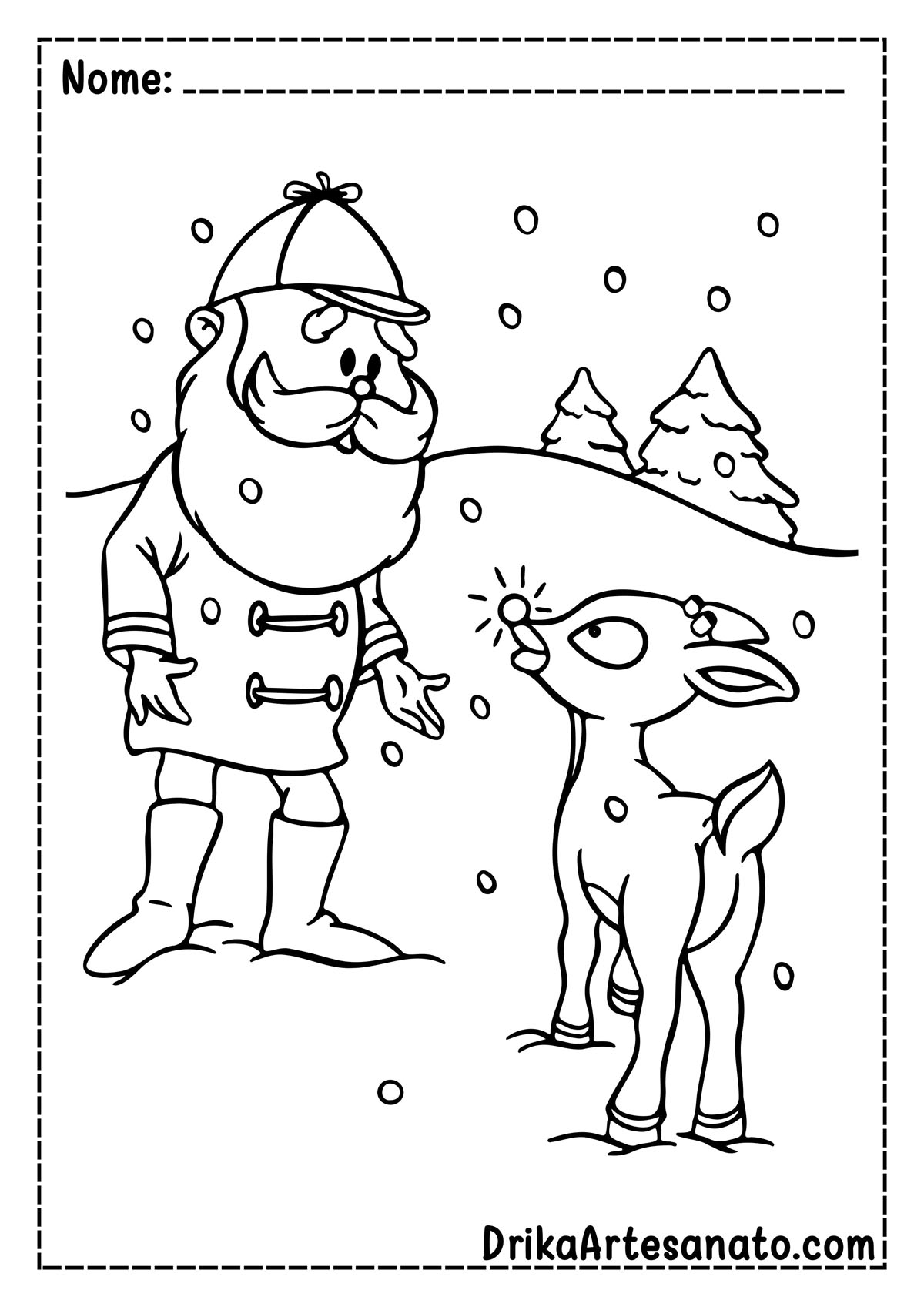 Desenho de Papai Noel e Rena para Colorir
