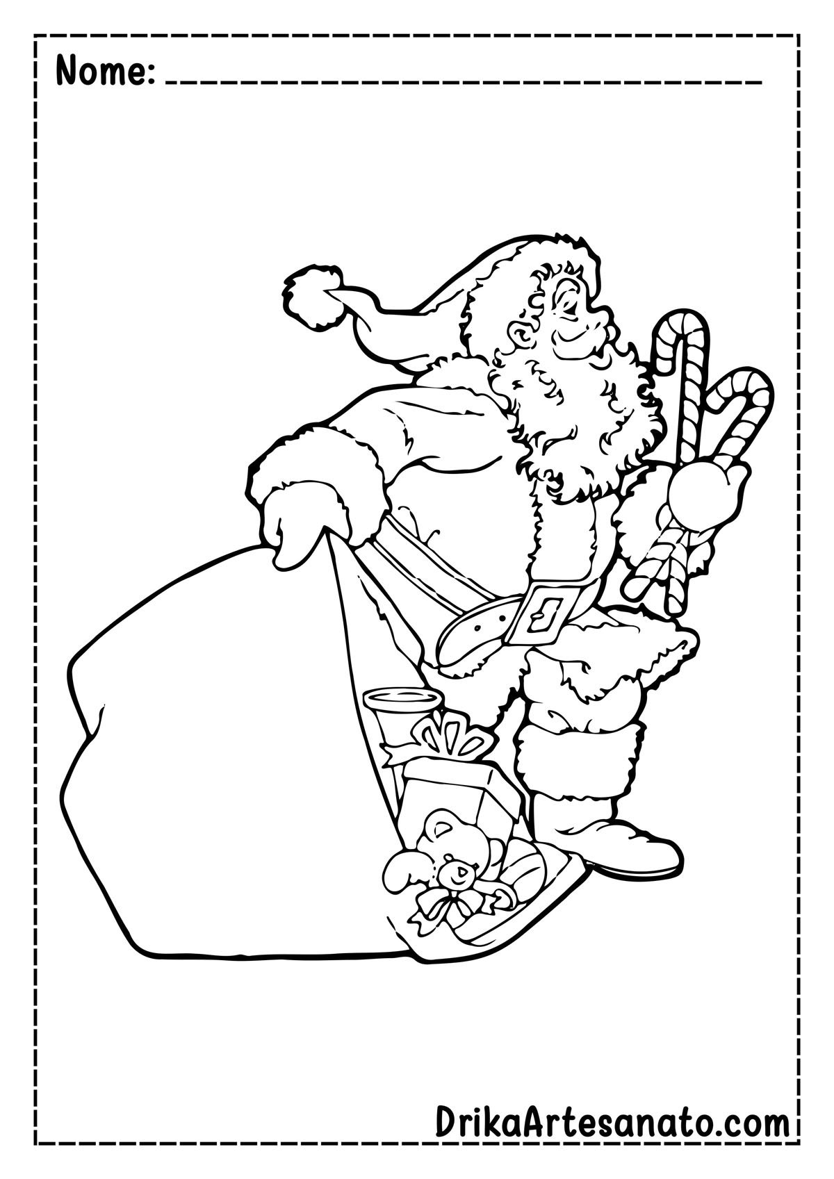 Desenho de Papai Noel com Saco para Colorir