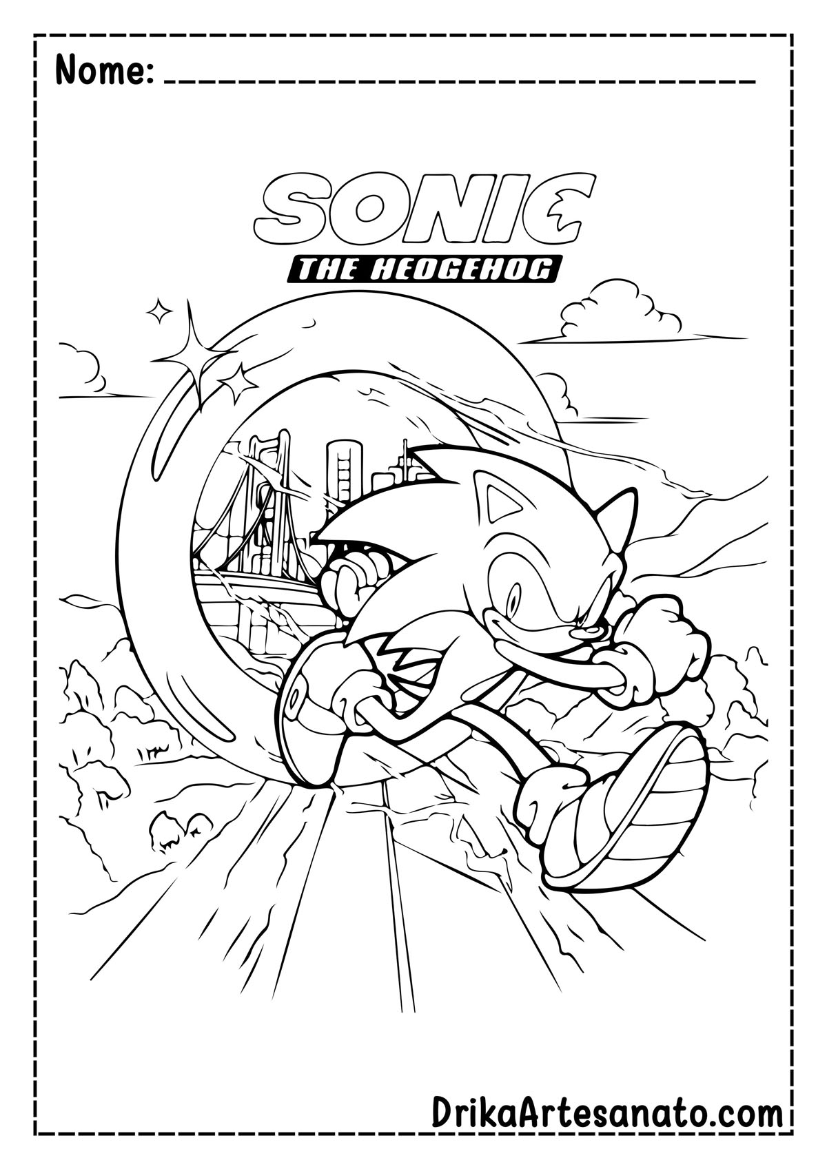 Desenho do Sonic 2 para Colorir