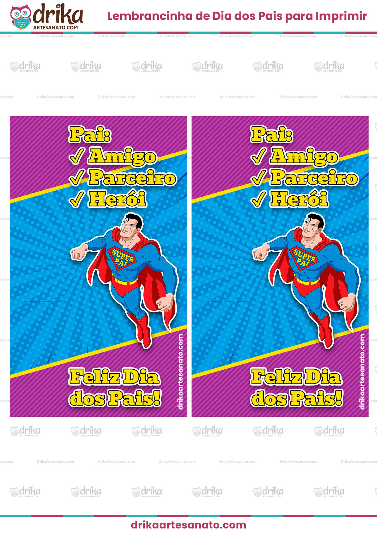 Card Super Pai com Caneta para Imprimir Grátis