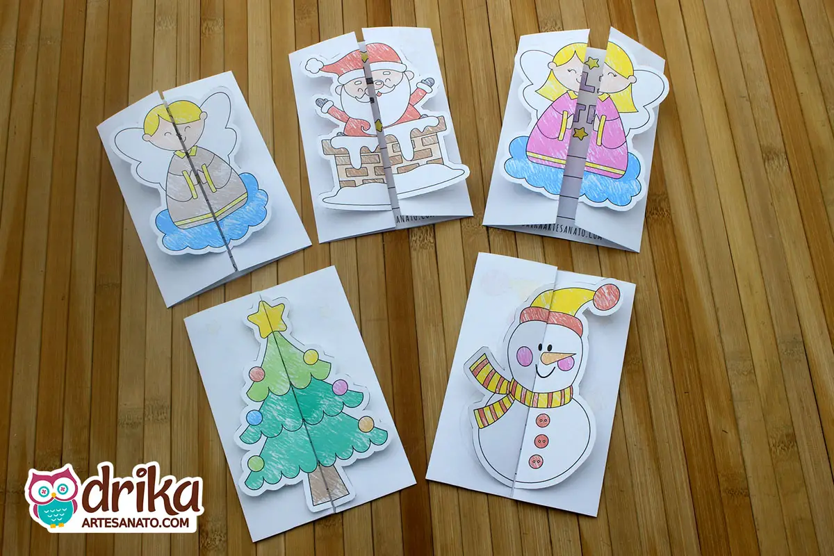 Cartão de Natal Dobrável para Imprimir e Colorir: 5 Modelos Grátis