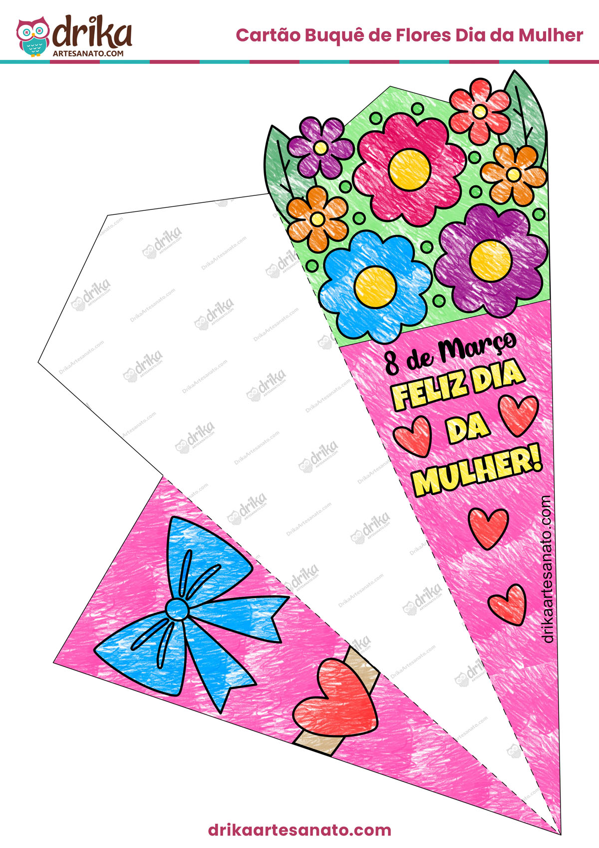 Cartão Buquê de Flores Dia da Mulher Colorido em PDF modelo 2