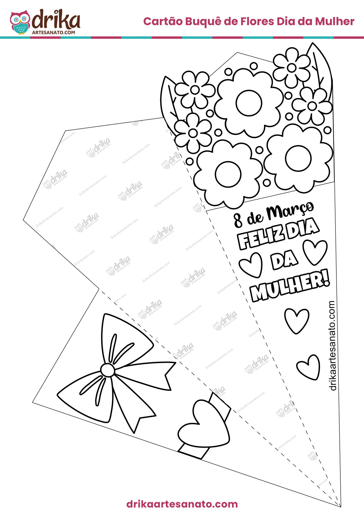 Cartão Buquê de Flores Dia da Mulher para Colorir em PDF