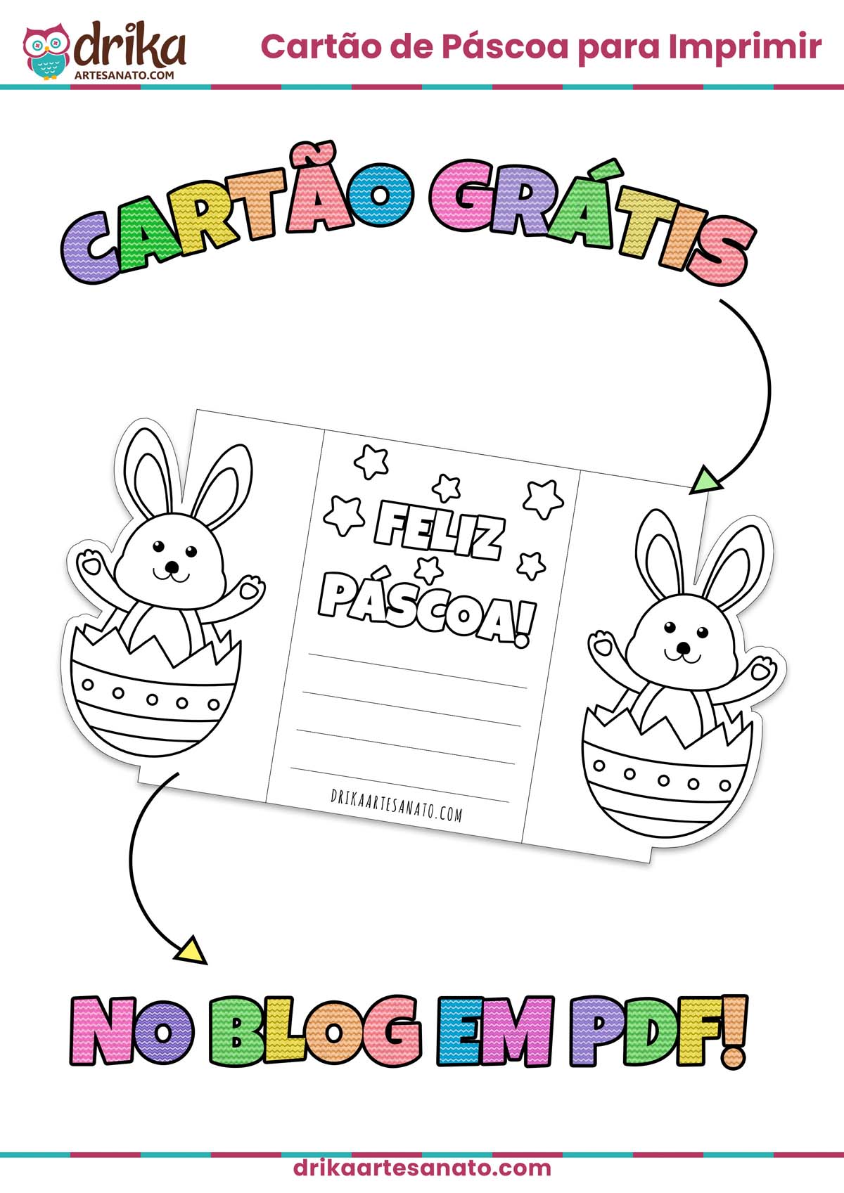 Cartão Interativo de Feliz Páscoa para Imprimir Grátis em PDF Modelo 3