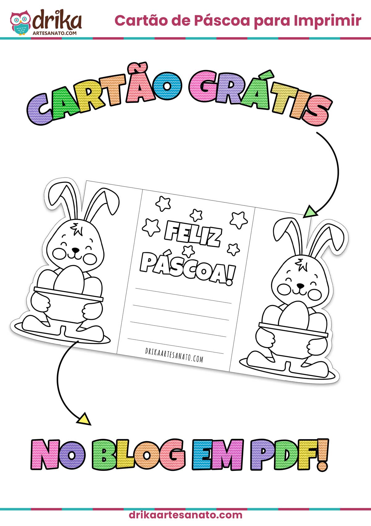Cartão Interativo de Feliz Páscoa para Imprimir Grátis em PDF Modelo 4