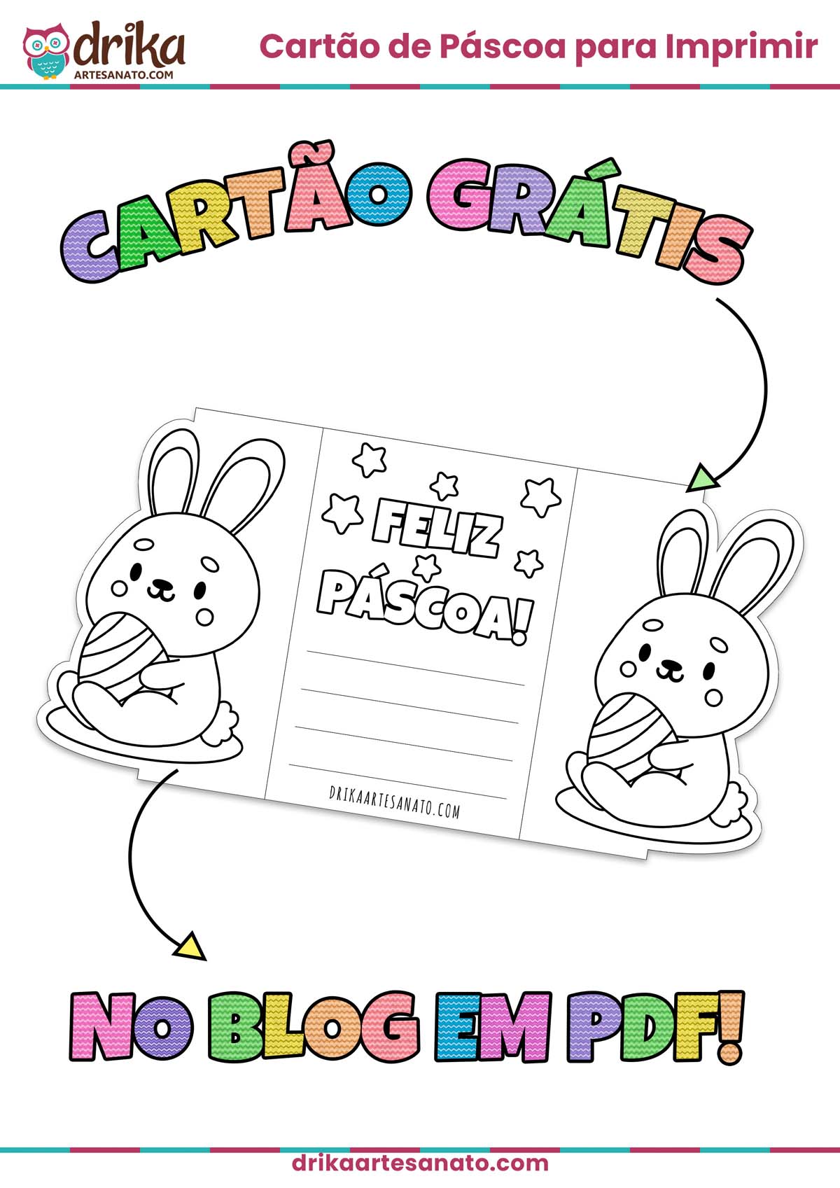 Cartão Interativo de Feliz Páscoa para Imprimir Grátis em PDF Modelo 5