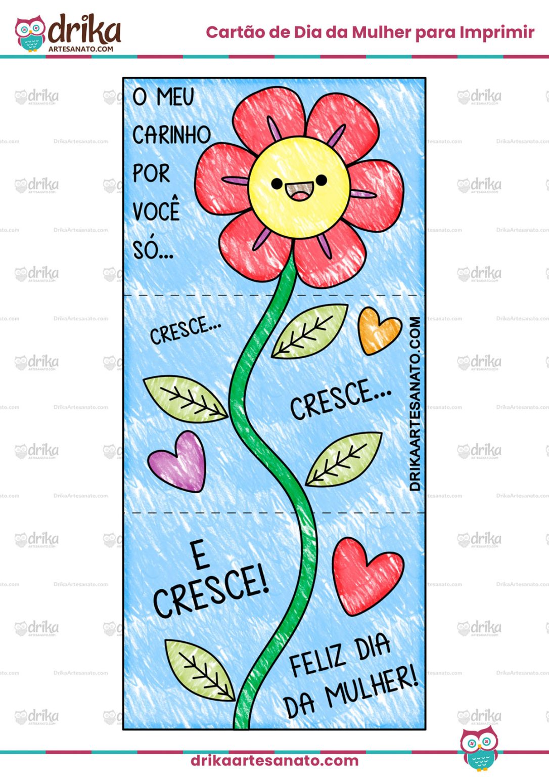 Cartão Dia da Mulher para Imprimir: Meu Carinho por Você só Cresce!