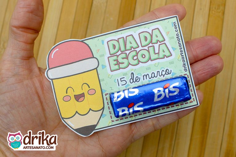 Cartão Lembrancinha com Bis de Dia da Escola para Imprimir