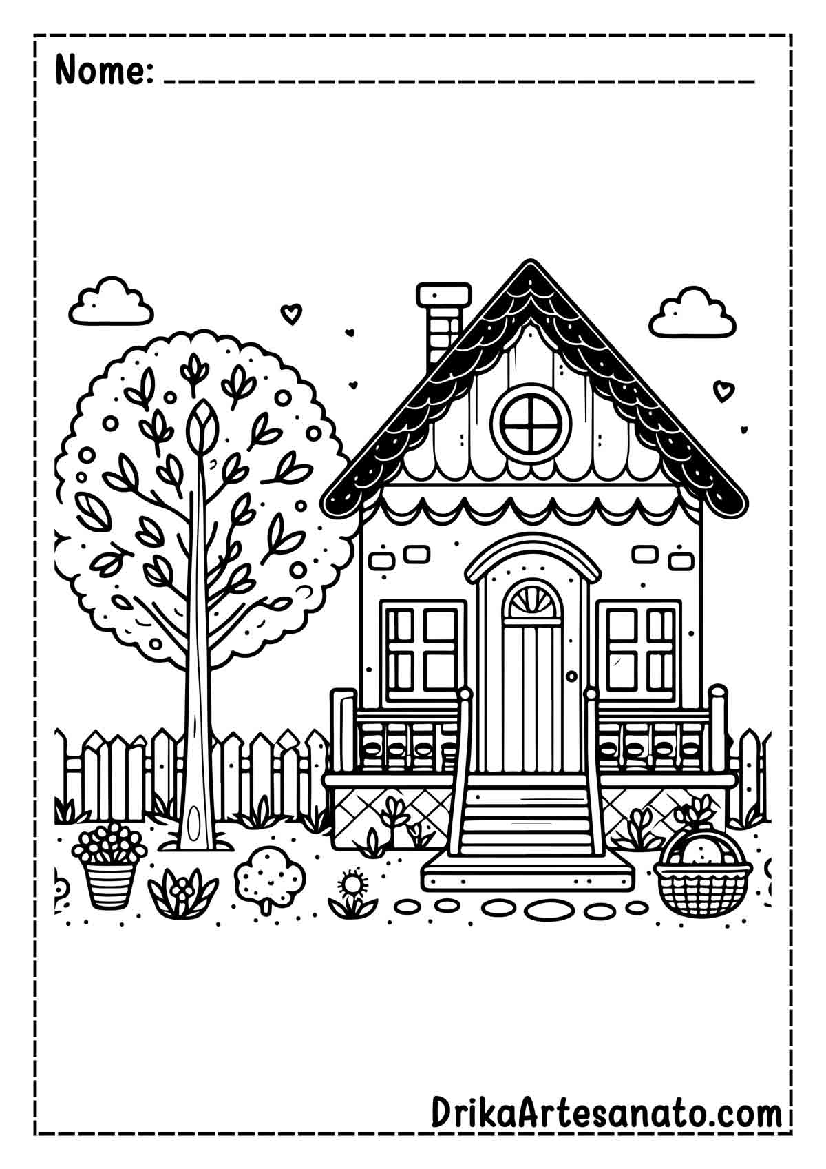Desenho de Casa com Jardim para Colorir