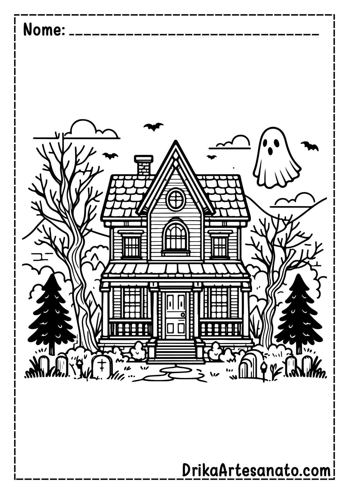 Desenho de Casa Mal Assombrada para Colorir