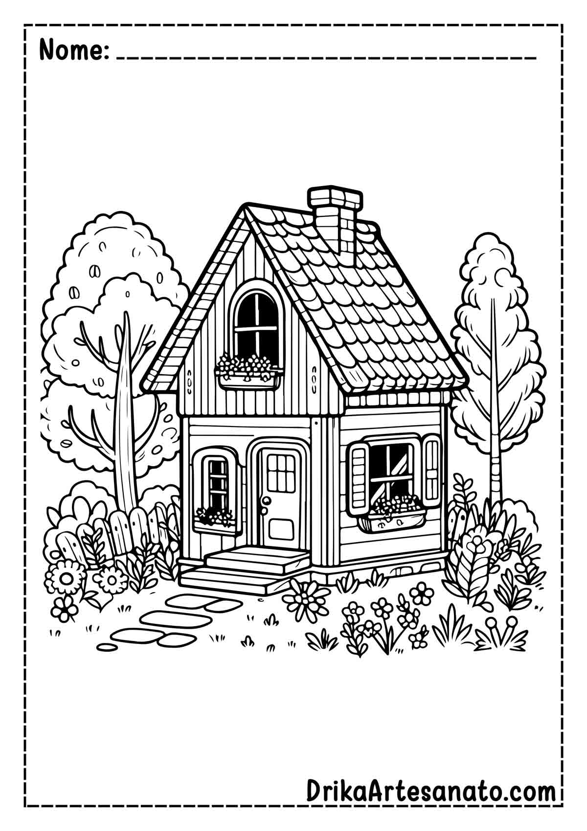 Desenho de Casa de Dois Andares para Colorir