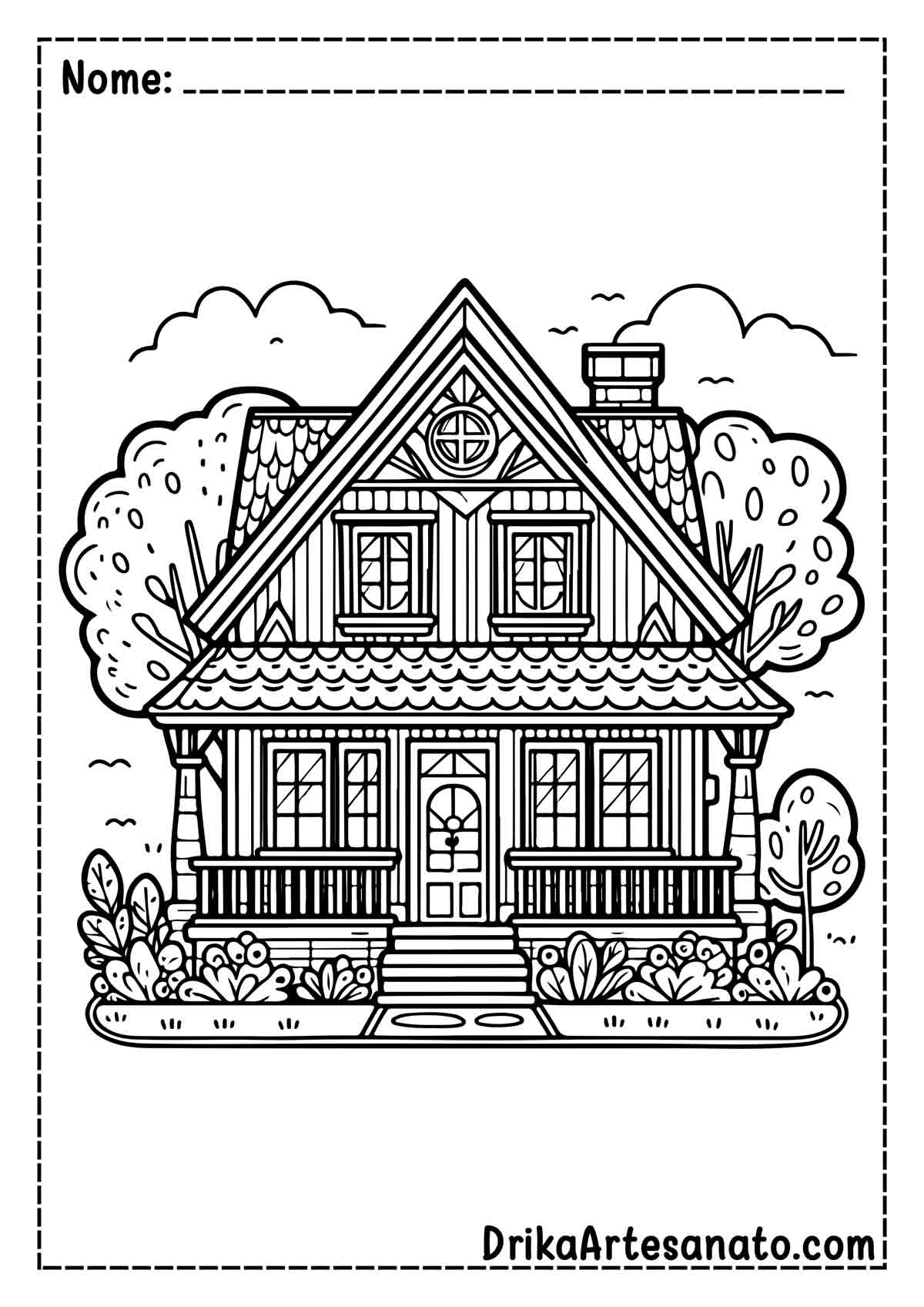 Desenho de Casa com Varanda para Colorir