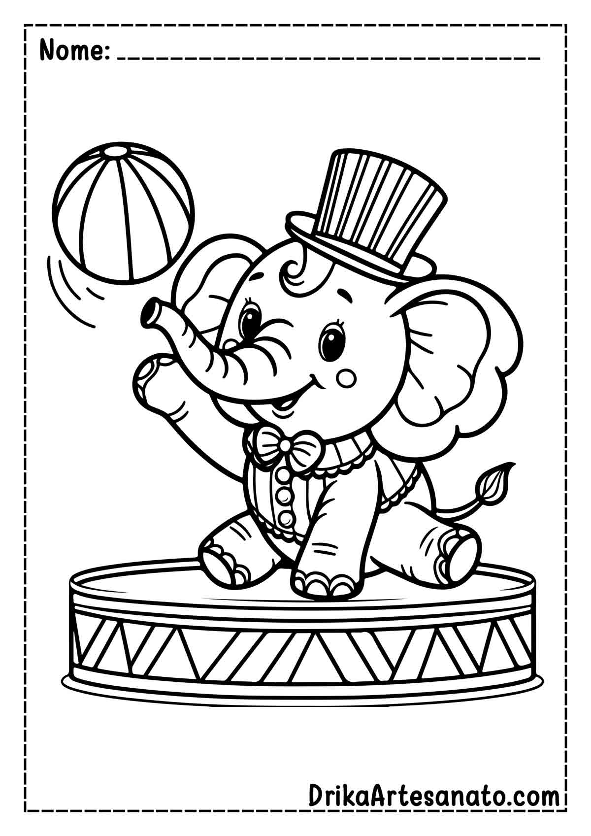 Desenho de Elefante de Circo para Colorir