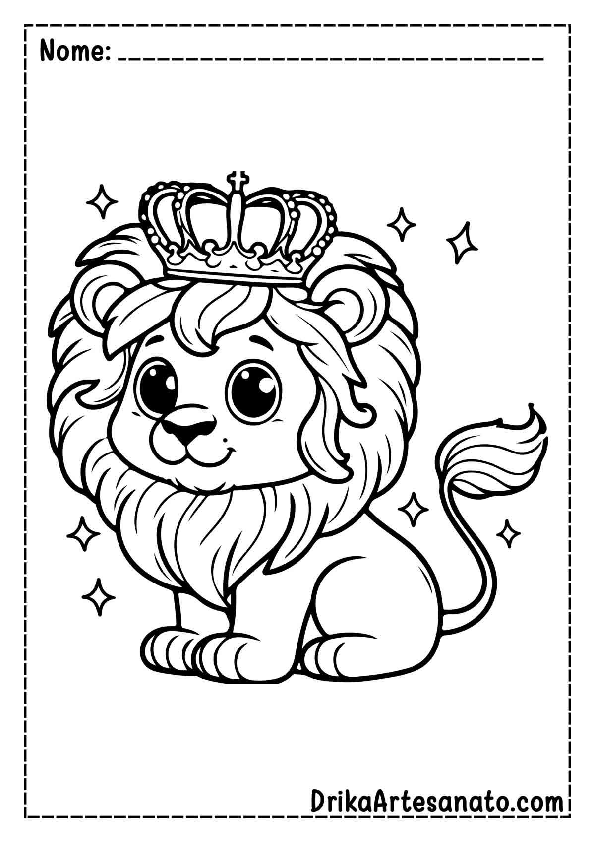 Desenho de Leão Com Coroa para Colorir