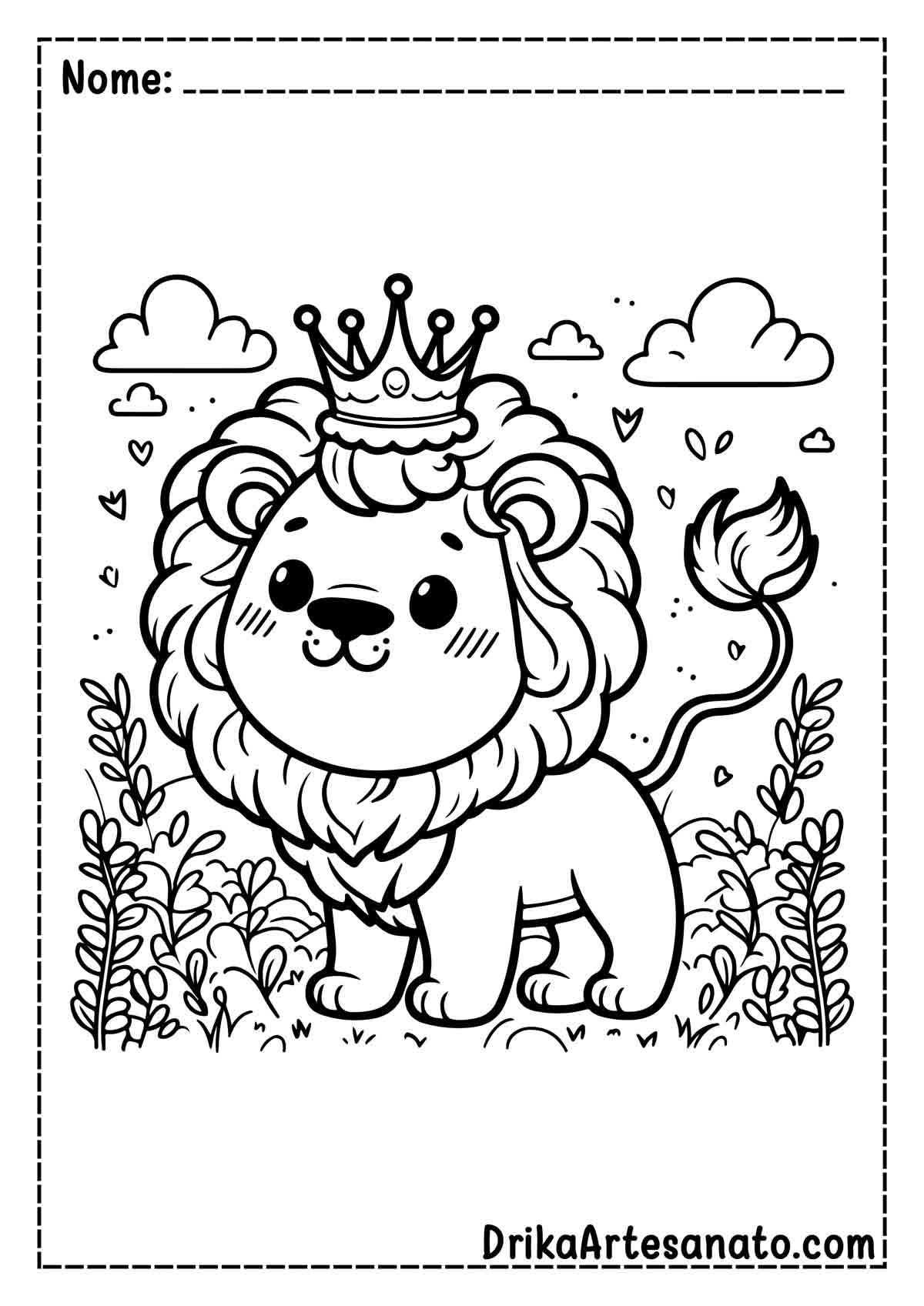 Desenho de Leão Com Coroa para Imprimir