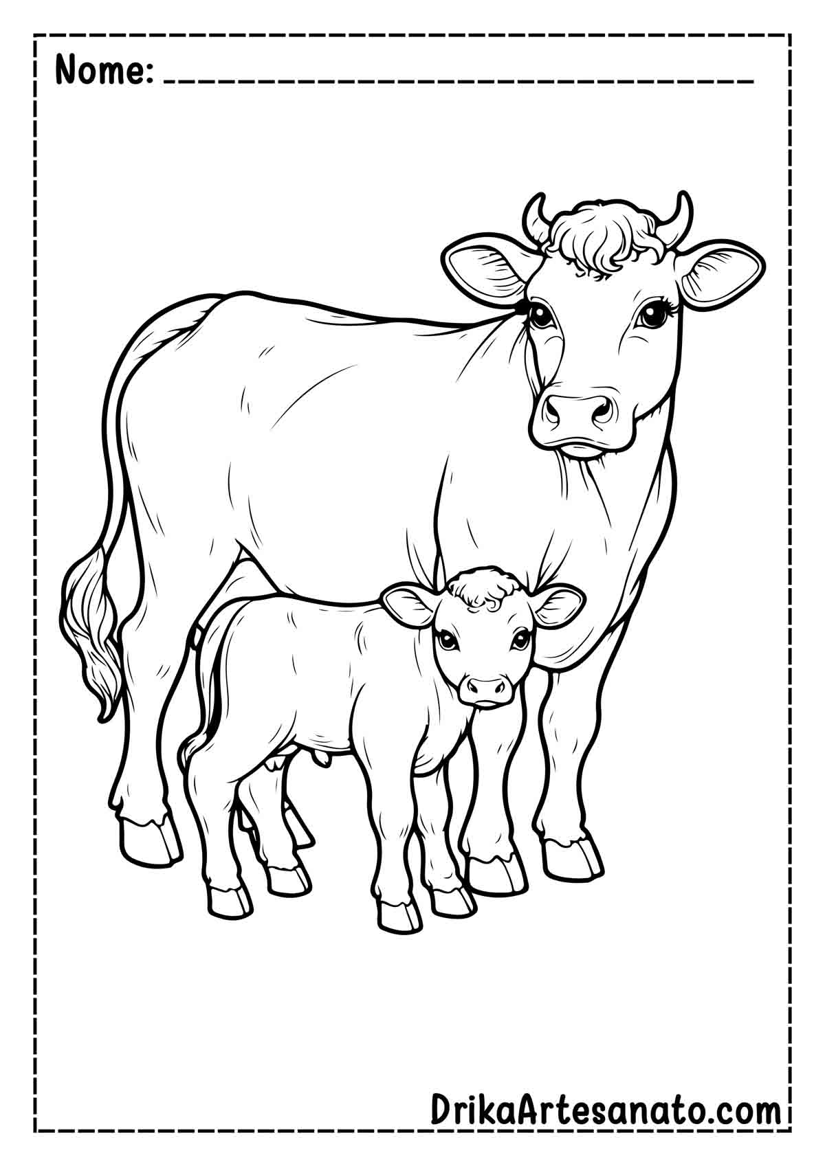 Desenho de Vaca com Bezerro para Pintar