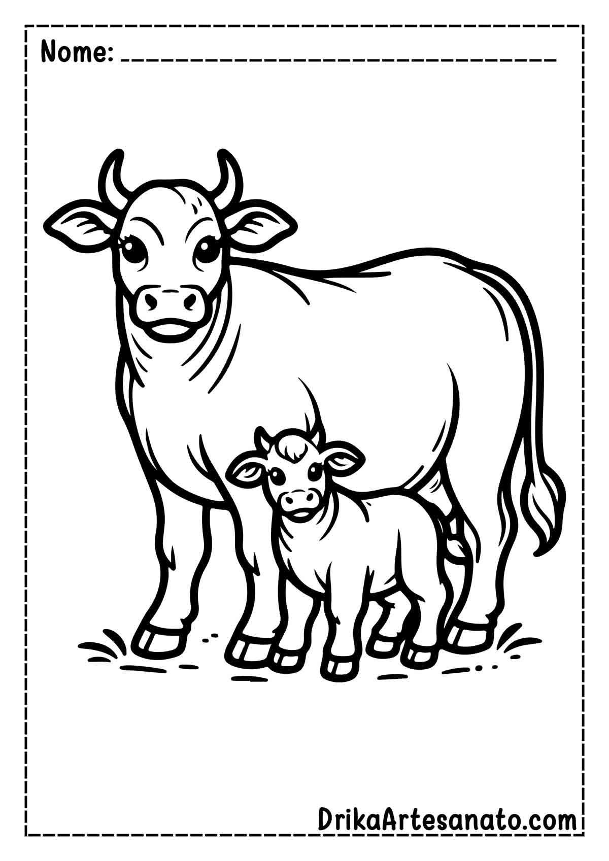 Desenho de Vaca com Bezerro para Colorir e Imprimir