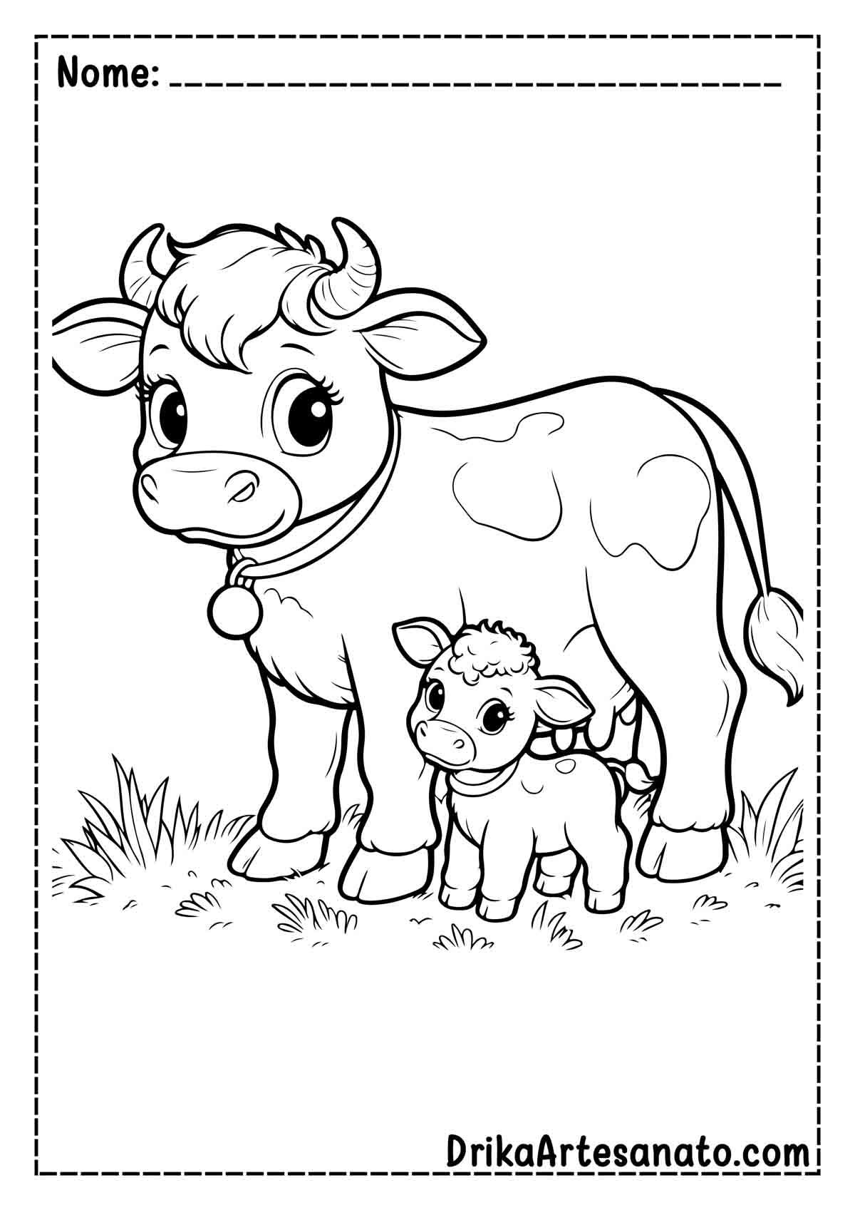Desenho de Vaca com Bezerro para Imprimir e Colorir