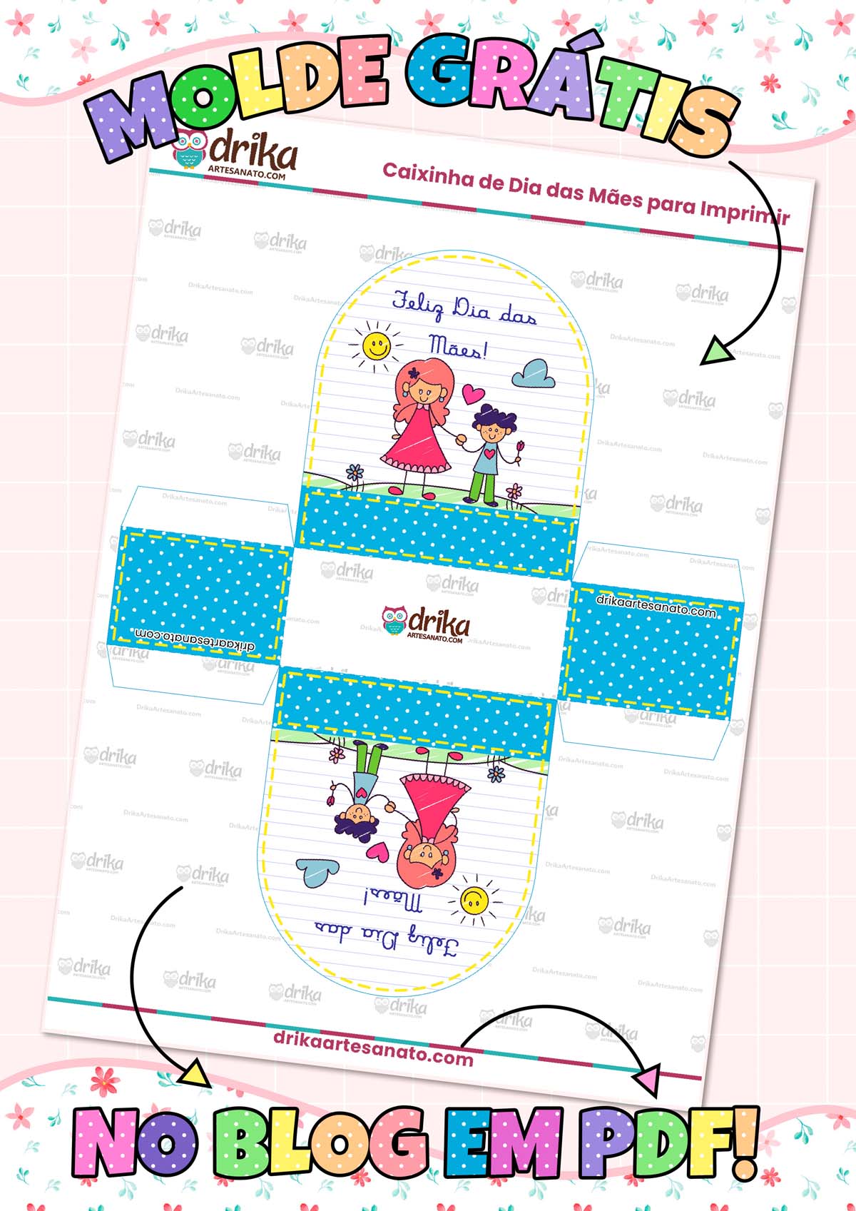 Lembrancinha Dia das Mães: Caixa Cute para Imprimir Modelo 1 em PDF