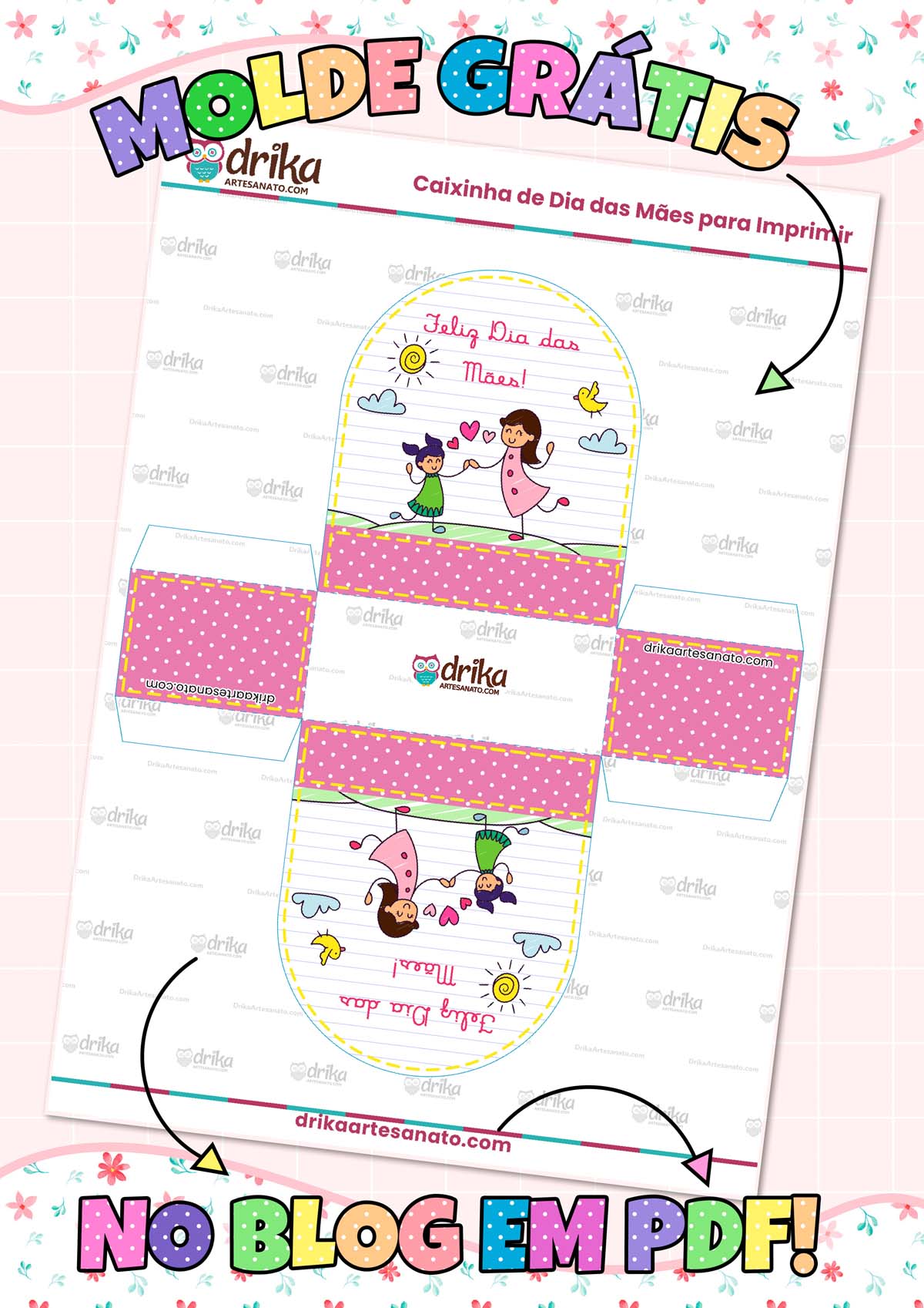 Lembrancinha Dia das Mães: Caixa Cute para Imprimir Modelo 2 em PDF