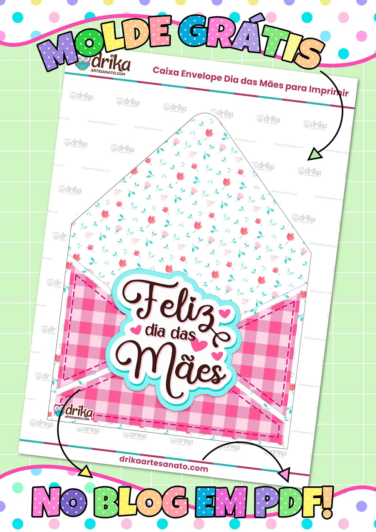 Molde Caixa Envelope Dia das Mães para Imprimir Grátis em PDF Modelo 2