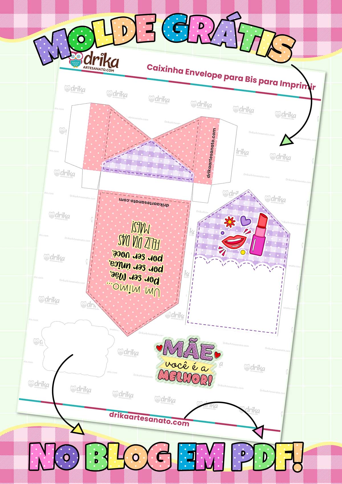 Caixinha Envelope para Bis de Dia das Mães Modelo 1.2 em PDF