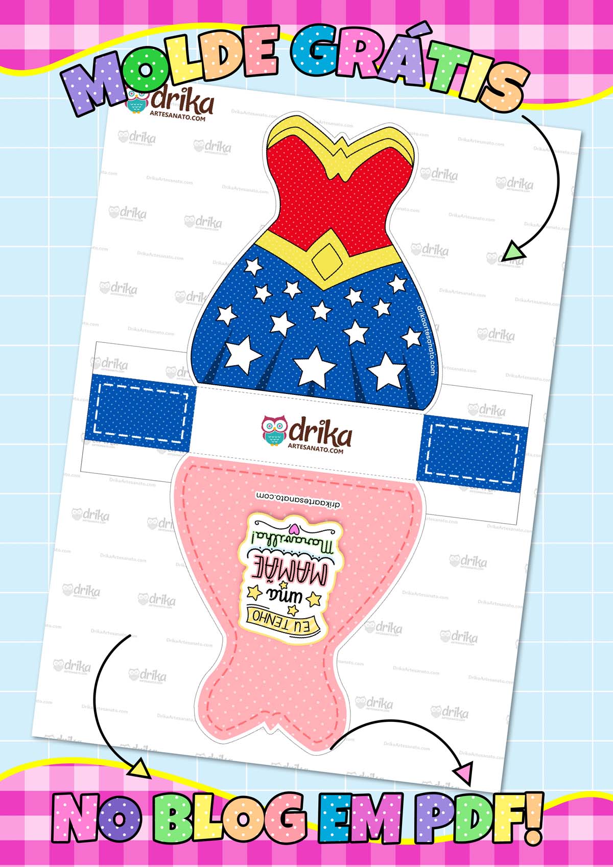 Caixa Vestido de Mãe Maravilha para o Dia das Mães para Imprimir em PDF