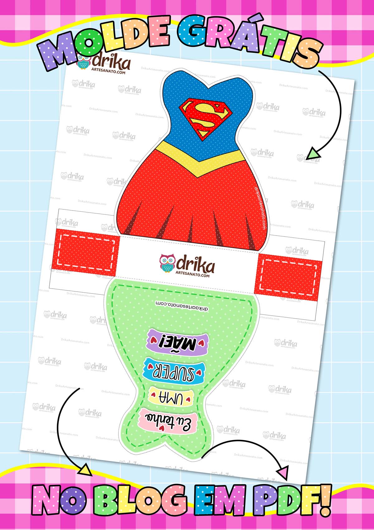 Caixa Vestido de Super Mãe para Imprimir em PDF