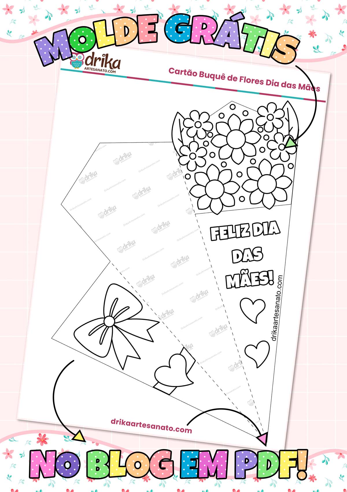 Lembrança Escolar Cartão Buquê de Flores para o Dia das Mães Modelo 2 em PDF