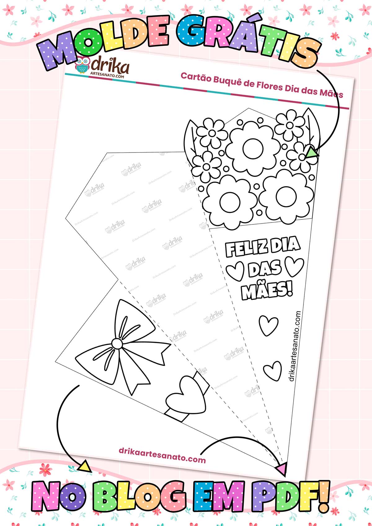 Lembrança Escolar Cartão Buquê de Flores para o Dia das Mães Modelo 3 em PDF