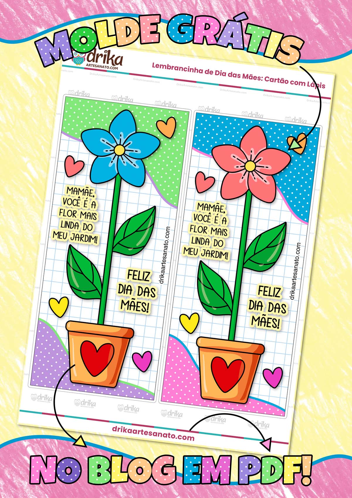 Lembrancinha de Dia das Mães: Cartão com Lápis Modelo 2.3 em PDF