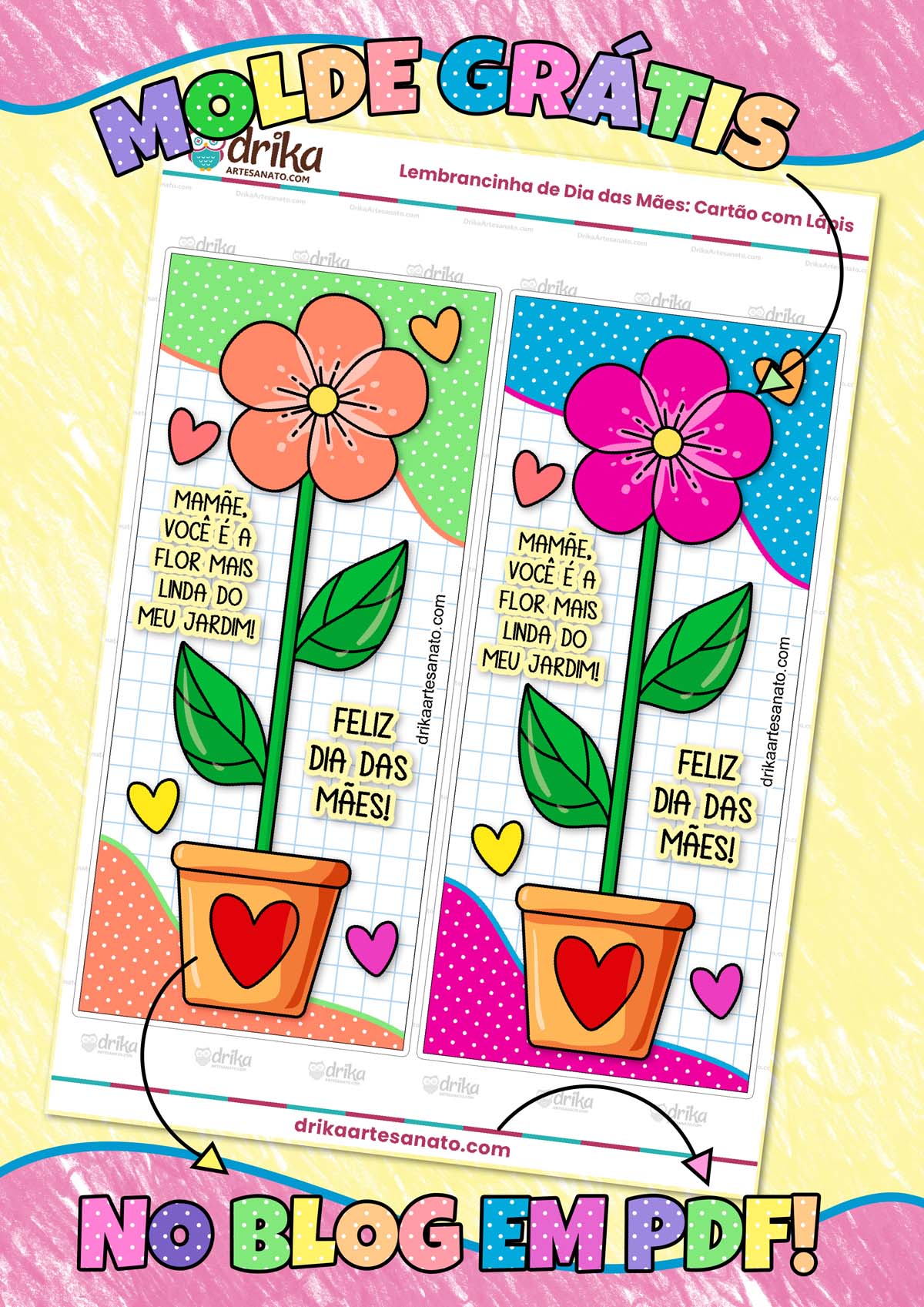 Lembrancinha de Dia das Mães: Cartão com Lápis Modelo 2.4 em PDF
