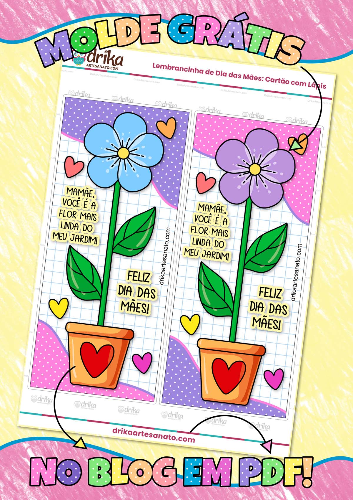 Lembrancinha de Dia das Mães: Cartão com Lápis Modelo 2.6 em PDF